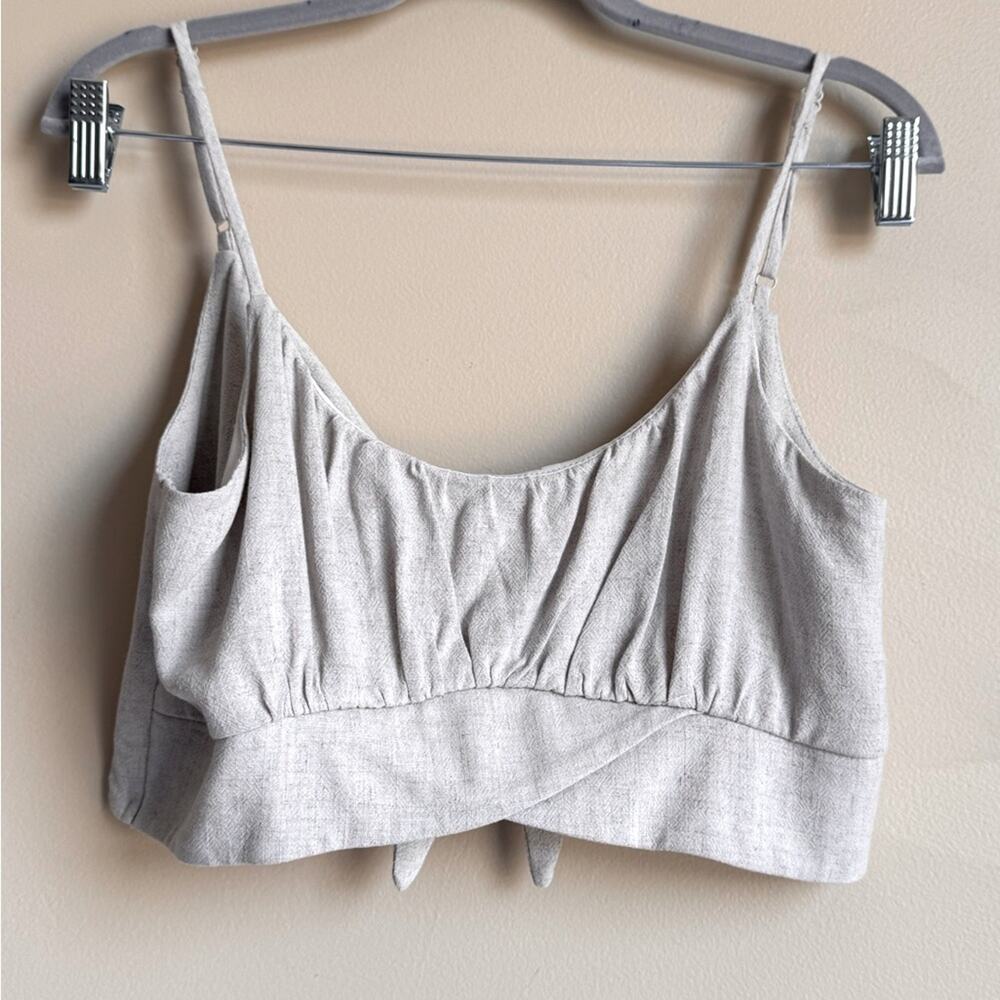 La La Land Crop Crossover Front Bow Tie Back Tank Cream Small USA Linen